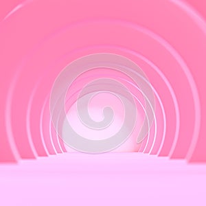 3d rendering, abstract futuristic pink background, love  wallpaper, round arch glowing in soft color