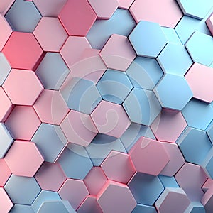 3d rendering of abstract hexagon background in pink and blue colors