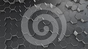 3D rendering of abstract hexagonal geometric aluminum surfaces in virtual space