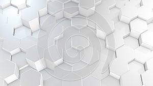 3D rendering of abstract hexagonal geometric white surfaces in virtual space