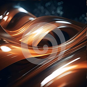 3d rendering of abstract metallic wavy background. Orange color