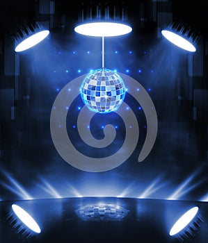 3D Rendering abstract modern disco stage product showcase spotlight background. Clean photography studio. Abstract blue background