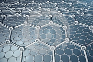 3d rendering abstract nanotechnology hexagonal geometric form close-up, concept graphene atomic structure, concept
