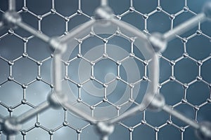 3d rendering abstract nanotechnology hexagonal geometric form close-up, concept graphene atomic structure, concept