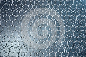 3D rendering abstract nanotechnology hexagonal geometric form close-up. Graphene atomic structure concept, carbon