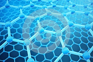 3D rendering abstract nanotechnology hexagonal geometric form close-up. Graphene atomic structure concept, carbon