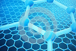 3D rendering abstract nanotechnology hexagonal geometric form close-up. Graphene atomic structure concept, carbon
