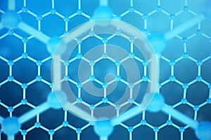 3D rendering abstract nanotechnology hexagonal geometric form close-up. Graphene atomic structure concept, carbon