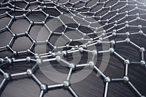 3D rendering abstract nanotechnology hexagonal geometric form close-up. Graphene atomic structure concept, carbon