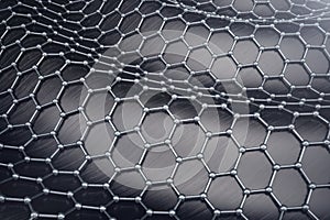 3D rendering abstract nanotechnology hexagonal geometric form close-up. Graphene atomic structure concept, carbon