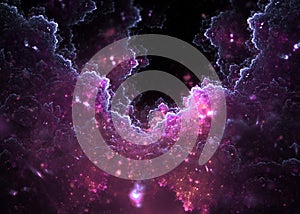 3D rendering abstract pink fractal clouds on black background