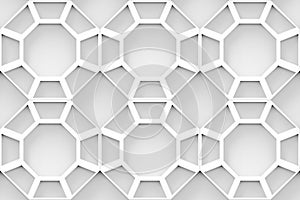 3d rendering. Abstract seamless modern white hexagonal pattern wall background