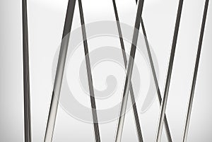 3d rendering. Abstract slim long steel pipes art background.