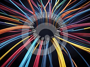 3d rendering of abstract technology background with fiber optic cables. High tech background