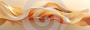 3d rendering of abstract wavy silk fabric background. Smooth elegant golden silk texture
