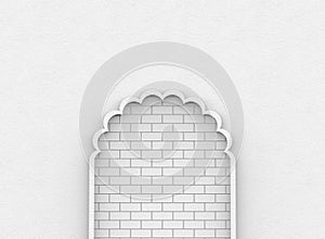 3d rendering. Abstract white brick blocks wall be hide cement door background. Stalemate or helpless way concept.