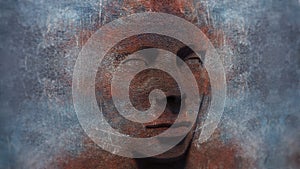 3d rendering of an abstract woman face on a rusty metal sheet