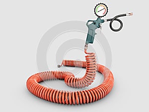 3d Rendering of air compressor gun with manometer isolated on a gray background.