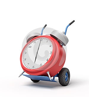 3d rendering of alarm clock on a hand truck