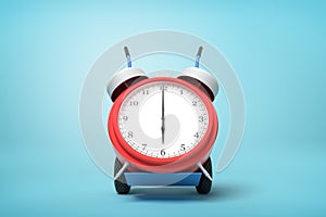 3d rendering of alarm clock on a hand truck on blue background