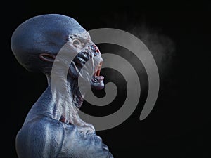 3D rendering of an alien creature screaming.