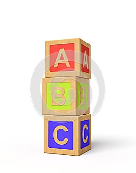 3d rendering of alphabet toy blocks.