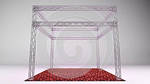 3D rendering of aluminum truss construction with red carpet lay on color background for all event