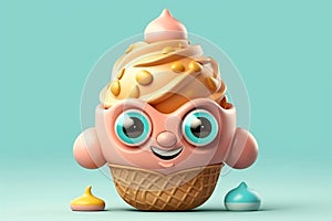 3D rendering of animated ice cream with googly eyes