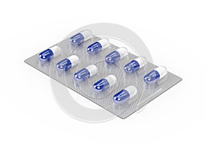 3d rendering of antibiotic pills in blister pack over w