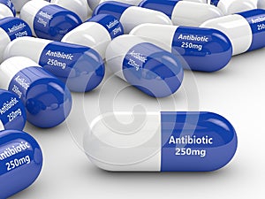 3d rendering of antibiotic pills over white