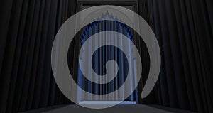 3D rendering of arabic door design withe blue light.