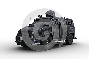 3D rendering of an armoured police SWAT vehicle isolated on white