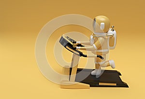 3d Rendering Astronaut Running Treadmill Machine on a Futuristic Background