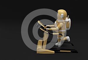 3d Rendering Astronaut Running Treadmill Machine on a Futuristic Background