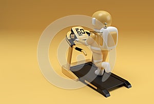 3d Rendering Astronaut Running Treadmill Machine on a Futuristic Background