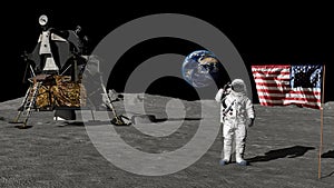 3D rendering. Astronaut saluting the American flag. CG Animation. Elements of this image furnished by NASA