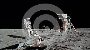 3D rendering. Astronaut walking on the moon. CG Animation. Elements of this image furnished by NASA