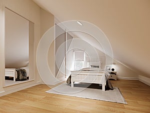 3d rendering of attic bedroom