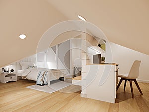 3d rendering of  attic bedroom