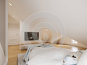 3d rendering of attic bedroom