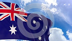 3D rendering of Australia flag waving on blue sky background with Alpha channel can change background later