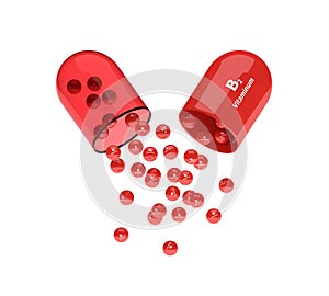 3d rendering of B2 vitamin pill with granules