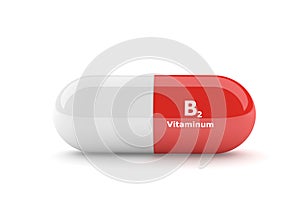 3d rendering of B2 vitamin pill over white