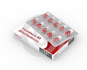 3d rendering of B2 vitamin pills in blister pack