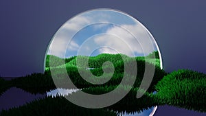 3D Rendering Background with green grass and blue sky