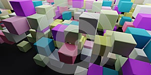 3D rendering background of multi-colored random shuffled cubes