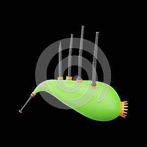 3D Rendering Of Bagpipe Element In Green And Black