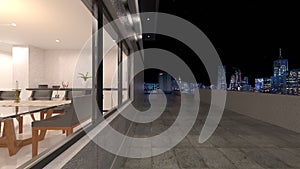 3D rendering of the balcony with night view