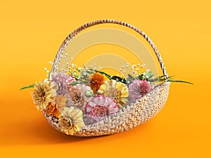 3D rendering of a basket with carnations.