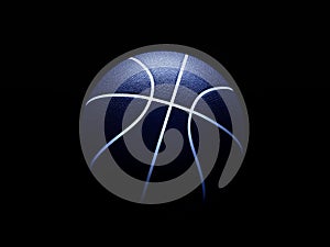 3D rendering of basketball ball against black background. Graphical element with abstract concept of sport equipment